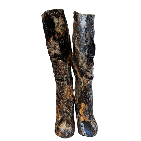 Bucco Italy Saturn Tall Knee High Floral Velvet Platform Boots Size 10 - Picture 4 of 10